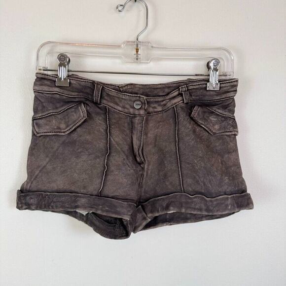 Doma Pants - Doma Lamb Leather Mini Shorts 28" S Grey Brown Washed Vintage Finish $500
